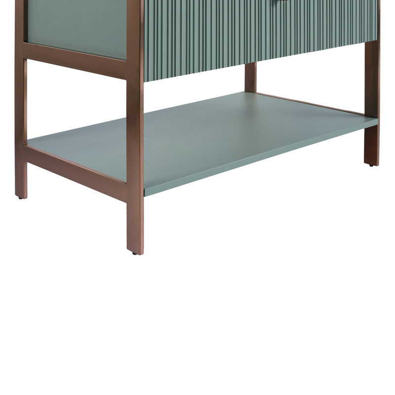  Serenity Modern Bathroom Vanity with White Ceramic Top, 30", Mint Green/Rose Gold
