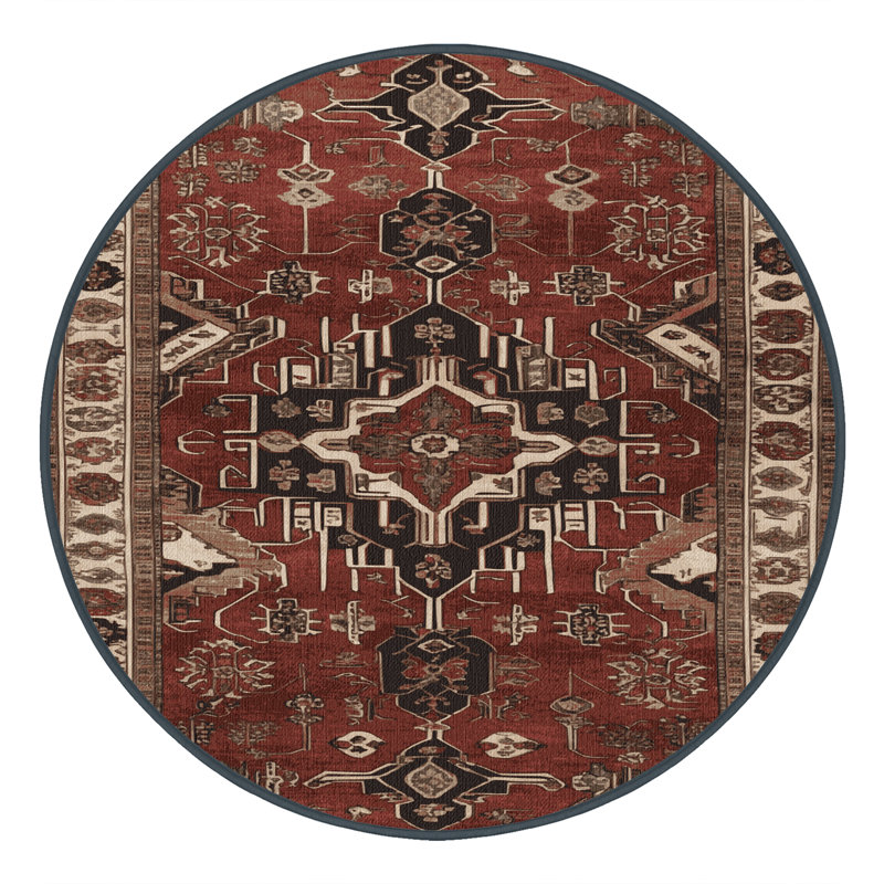 Tapis persan noir lavable à la machine, Rond 7 pi