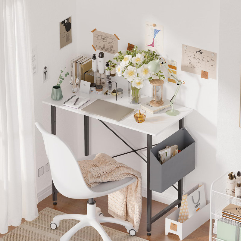 32 Inch Computer Desk For Small Spaces With Storage Bag, Home Office Work Desk With Headphone Hook, Small Office Desk Study Writing Table