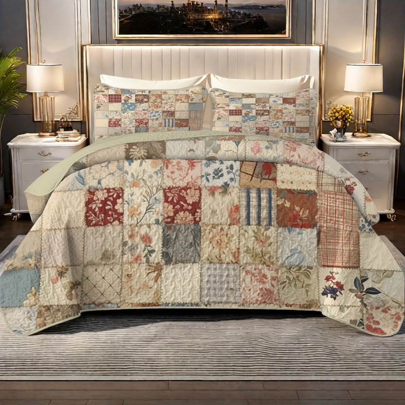 Ensemble de courtepointe pour lit double / grand / très grand 3 pièces, couvre-lit réversible, toutes saisons, ensembles de literie à couverture matelassée rustique avec taies décoratives, édredon mince de style moderne, ensemble de courtepointe pour lit simple 2 pièces