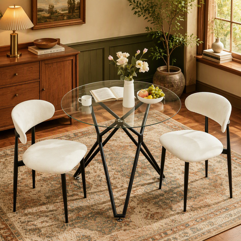 Table de salle à manger ronde en verre trempé de 35,4 pouces, convenant à 1 à 4 personnes, petite table de salle à manger de cuisine peu encombrante, équipée de pieds en métal robustes, convenant à la salle à manger, au salon, en noir