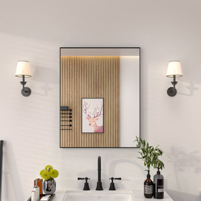 1.3" Thick Rectangle Metal Framed Bathroom Vanity Mirror, Decorative Mirror Wall Mirror with Tempered Glass