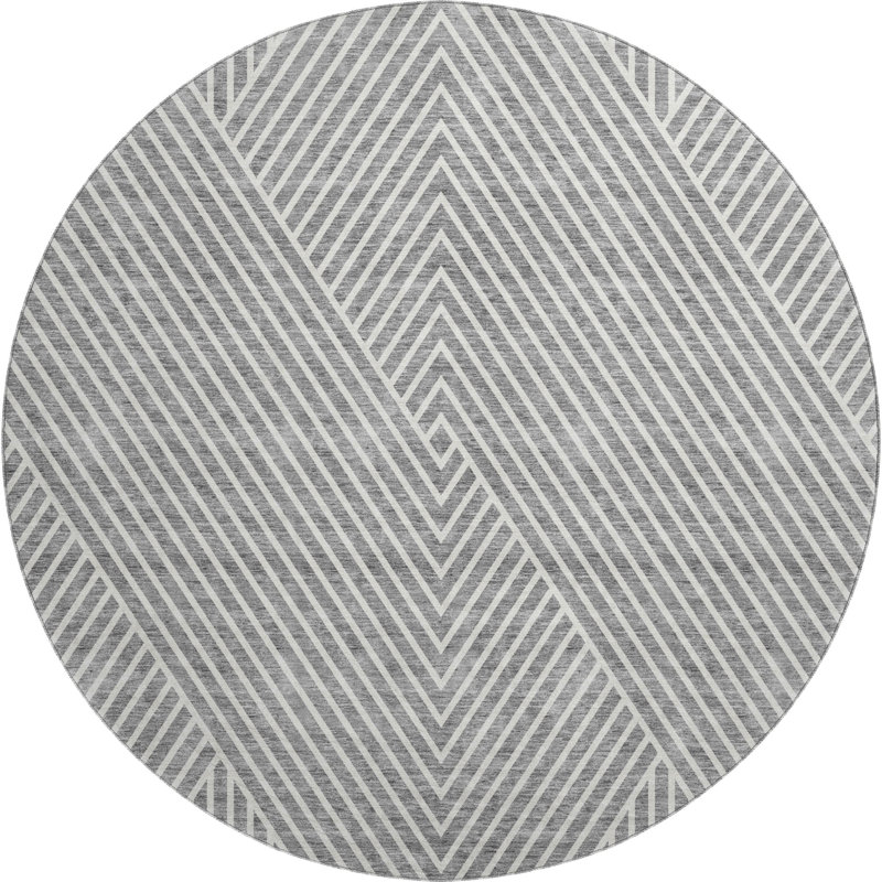 Premium Machine Washable Prisco Gray Rug, Round 8'