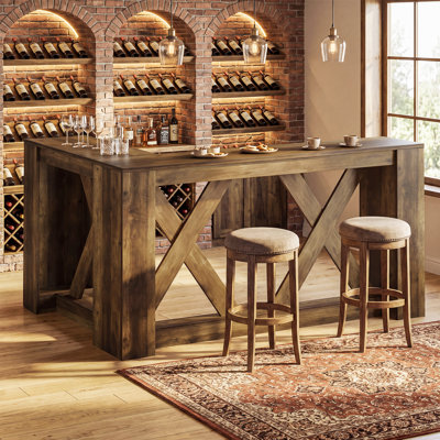 Table de bar en forme de L de 160 cm, table de coin haute avec support en forme de X