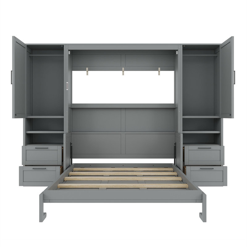 Grand lit escamotable mural avec placard, tiroirs et tablettes, grand lit (OLD SKU: LP000909AAE-1), Gris