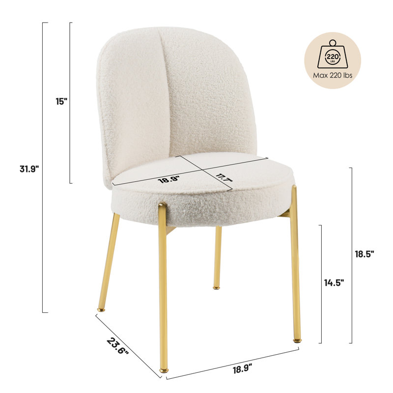 Teddy Fabric Dining Chair with Golden Legs (Set of 2), Creamy White