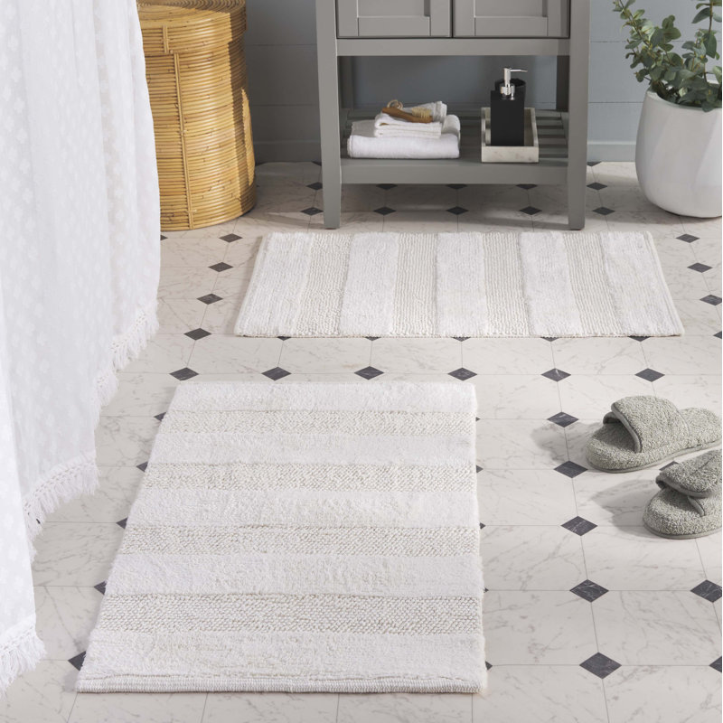 Tapis de bain uni en coton tissé à la main Harper, Ivoire ivoire