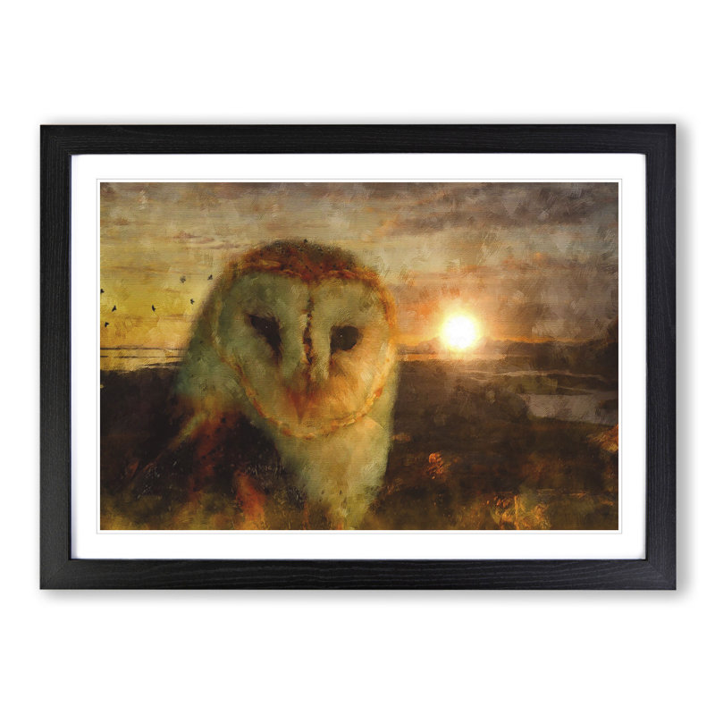 Owl at Sunset - Picture Frame Painting, Black Framed, 48cm H x 65cm W x 2cm D