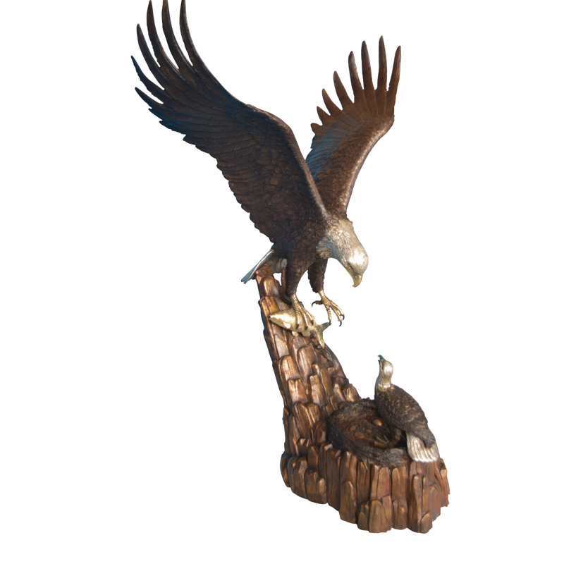 Statue aigle avec nid en bronze - Taille: L 36 po x l 40 po x H 63 po.