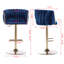 Tabourets de bar 2, revêtement en velours bleu marine, pieds dorés, repose-pieds et base, hauteur réglable de 2, siège, repose-pieds de base, mécanisme