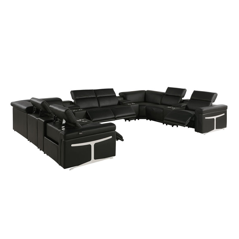 Canapé modulaire en U noir inclinable électrique en forme de U avec console