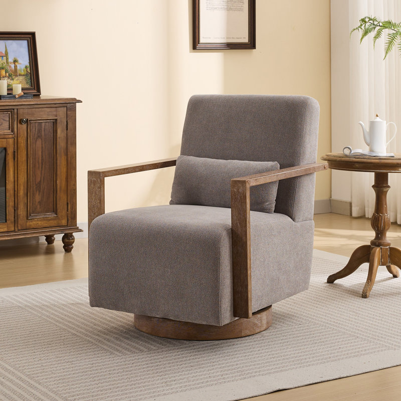 Fauteuil pivotant rembourré de 30,8 po de largeur Ynes, Polyester gris