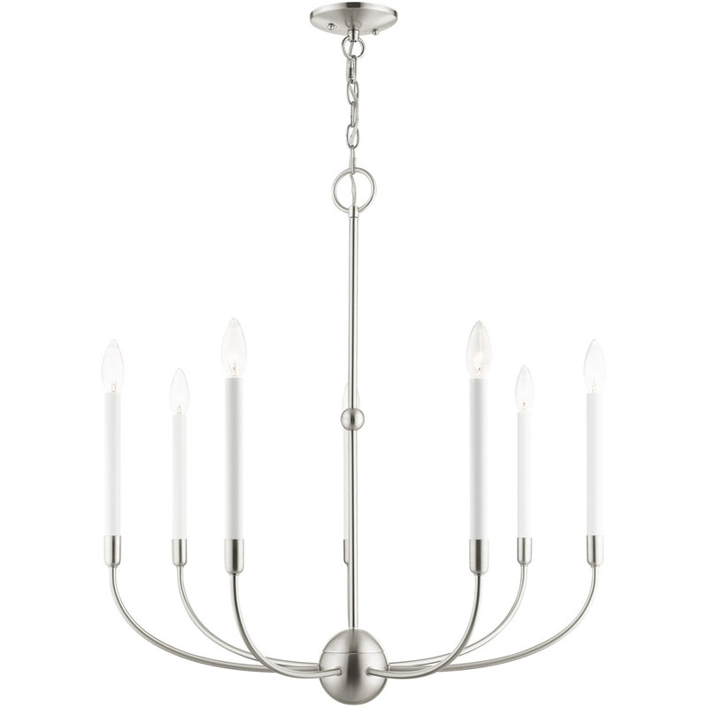 Lustre traditionnel à 5 lumières de style bougie Balmers, H 30 po x l 28 po x P 28 po, Nickel brossé, 7