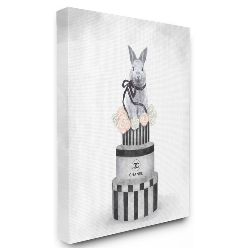 « mode lapin boîte de style rose neutre peinture grise », impression, Toile tendue, H 20 po x l 16 po