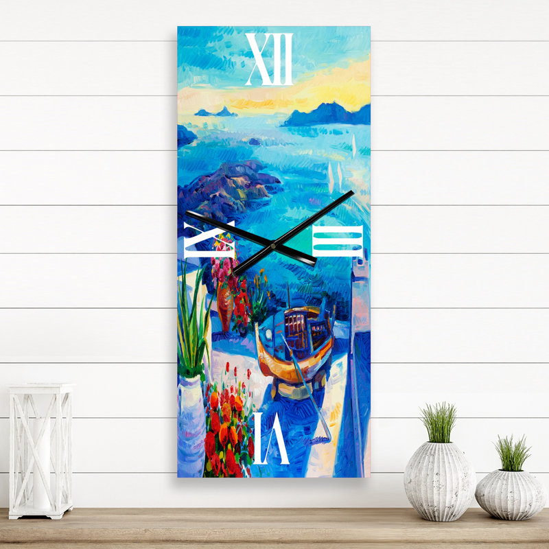 Horloge murale avec vue sur la mer et petites fleurs, Grand
