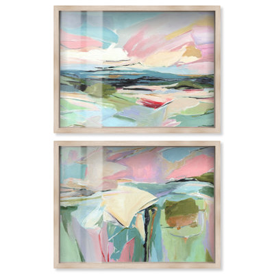 Échos de l'Horizon II - Ira Comleva, reproduction abstraite grand format en deux parties, encadrée sous verre, par Art Remedy, cadre blond, 40 x 30