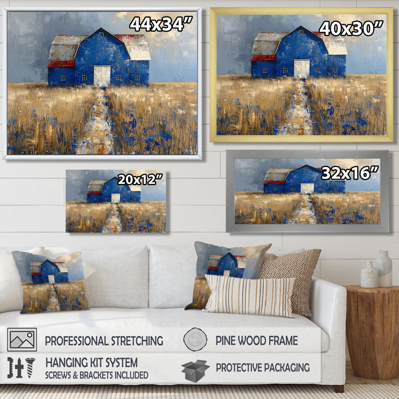 Lovell - Barn Wall Art Living Room, Toile avec cadre flottant noir, H 34 po x l 44 po x P 1,5 po