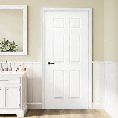 Interior Morden 6 Raised Paneled Slab Door Solid Manufactured Wood Primed Bedroom Standard Door