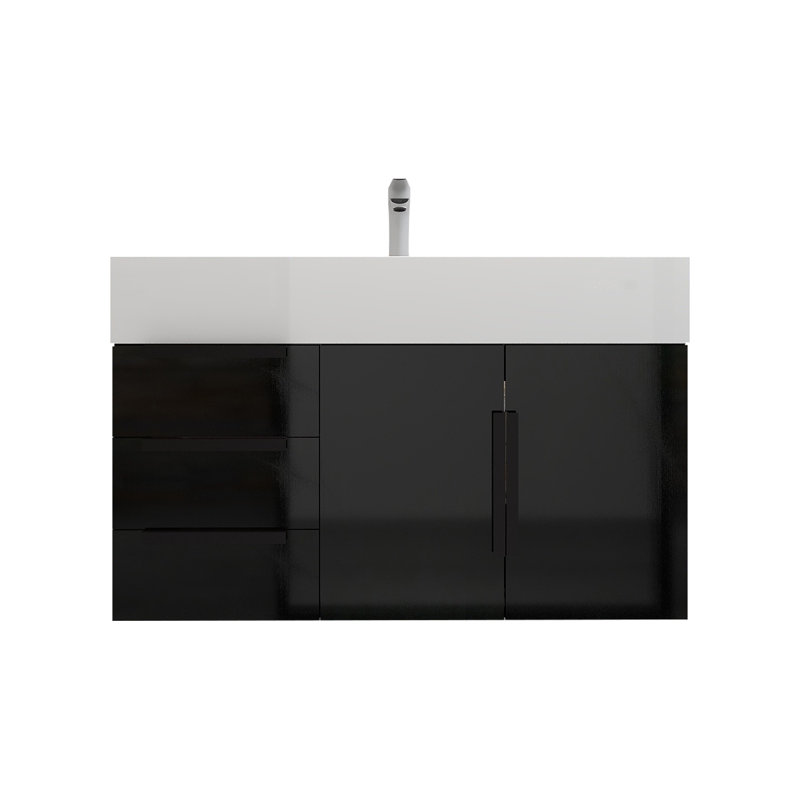 Finition du meuble-lavabo mural simple 36 po Jessica: noir lustré, Noir brillant