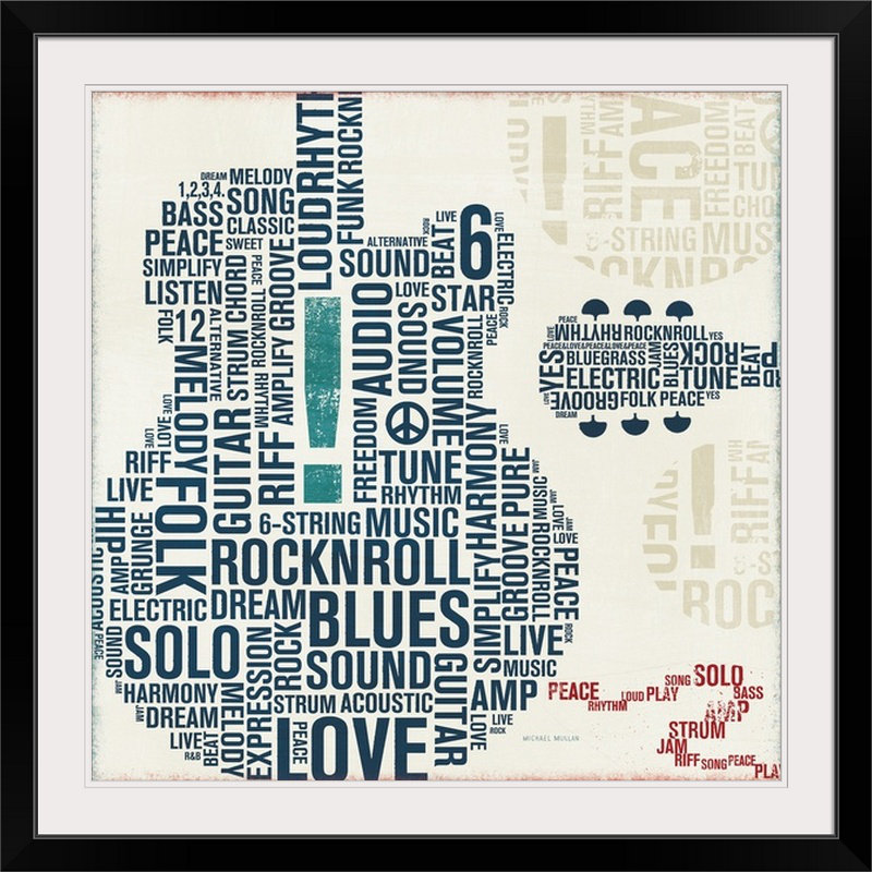 «William Type Guitar Square II» par Michael Mullan - reproduction d'art textuel, H 35 po x l 35 po x P 1,5 po, Toile