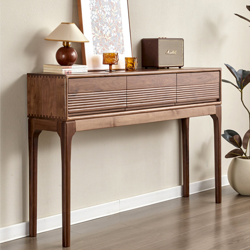 Console d'entrée en bois de noyer de style nordique, H 35,4 po x l 62,9 po x P 12,6 po