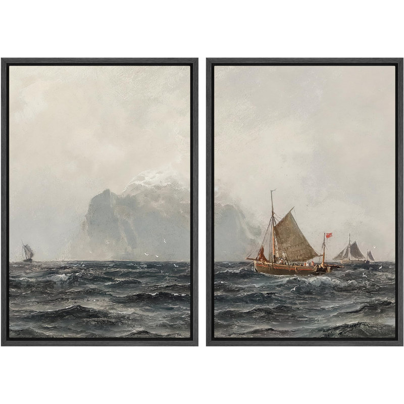 Nautique, aventures nautiques au milieu de mers orageuses, paysage, nature, illustrations, décor, Blanc, H 24 po x l 16 po