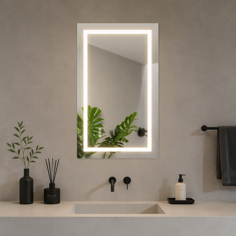 Miroir de salle de bain à DEL 36 po x 24 po avec façade, miroir de meuble-lavabo mural, antibuée, mémoire, 3 couleurs, réglable en continu