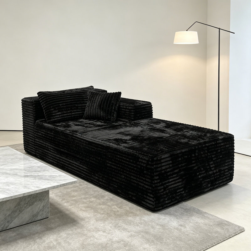 Canapé de 66 po en velours côtelé noir, siège bas à profil bas avec oreiller, canapé-lit simple sans assemblage pour le salon, la chambre à coucher