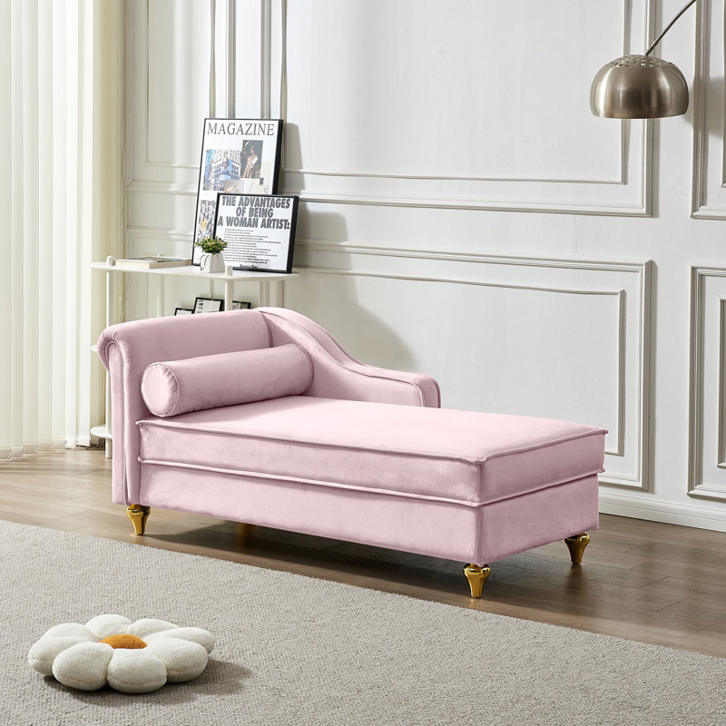 Méridienne luxueuse en velours avec rangement dissimulé pour un confort ultime, Rose