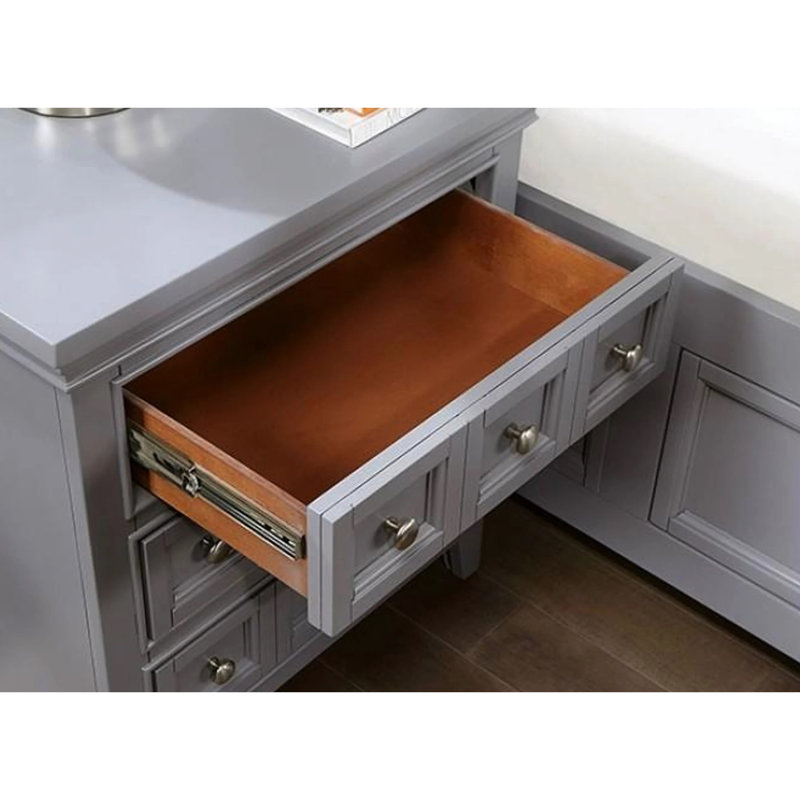 Table de chevet en bois massif gris de style transitionnel avec 3 tiroirs et boutons ronds | Idée de cadeau