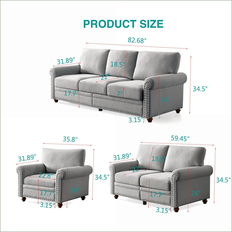 Canapé modulaire moderne 1 + 2 + 3 places avec rangement, tissu gris ardoise pour le salon | Gris | Tissu