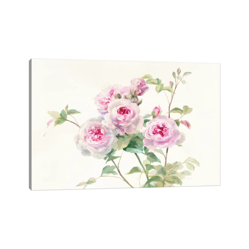 Sweet Roses On White Green by Danhui Nai - Wrapped Canvas Painting, 66.04 cm H x 45.72 cm W