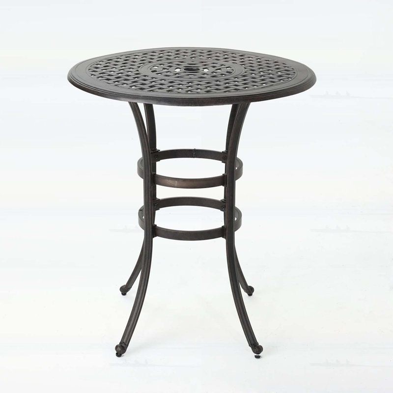 Table de bar en fonte d'aluminium avec motif en treillis et porte-parapluie pour un repas en plein air élégant