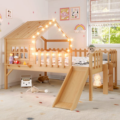 Full Size House Loft Bed With Slide