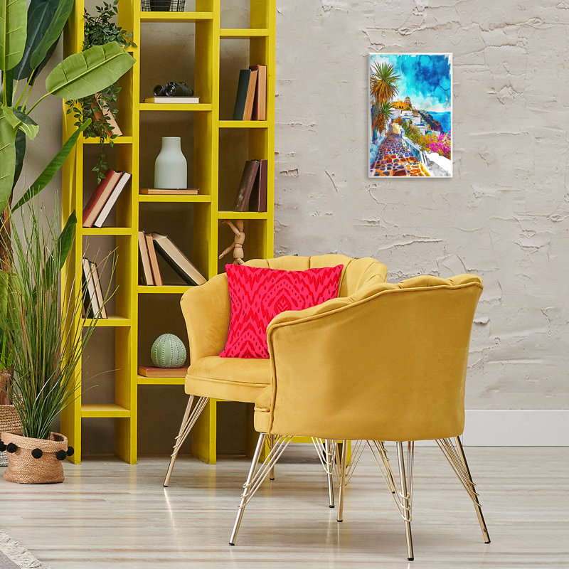 Art mural tropical, ville côtière par RB, H 15 po x l 10 po
