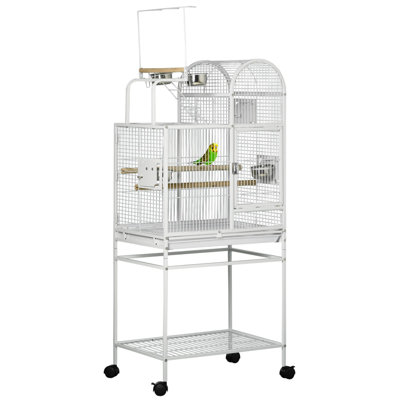 Bird Cage Steel/Wood 1 Piece White with Rolling Stand