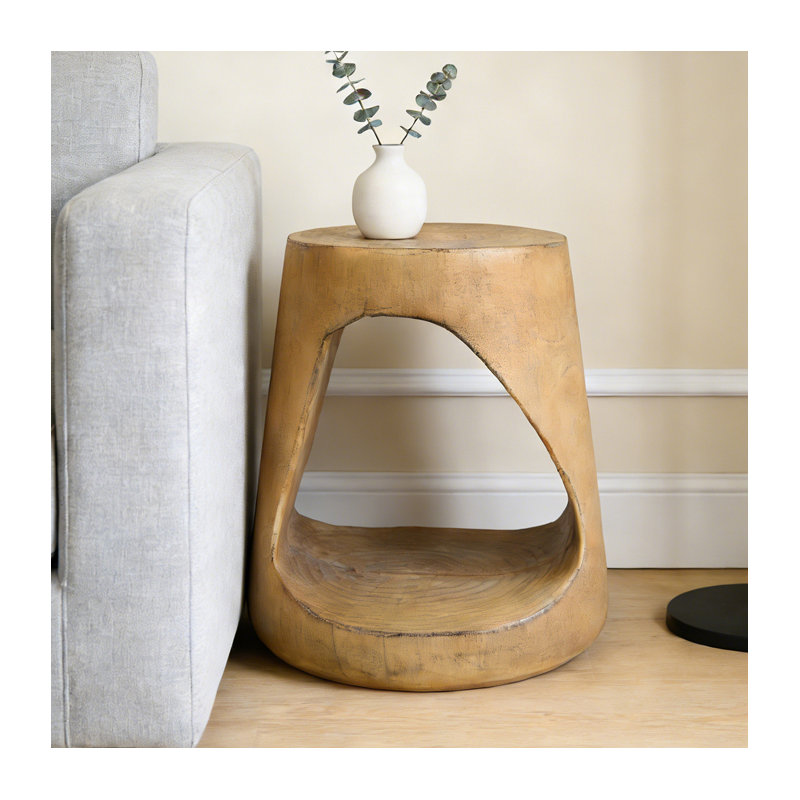 La table d'appoint MGO Hollow, table d'appoint à texture de bois, peut être utilisée à l'extérieur, Naturel
