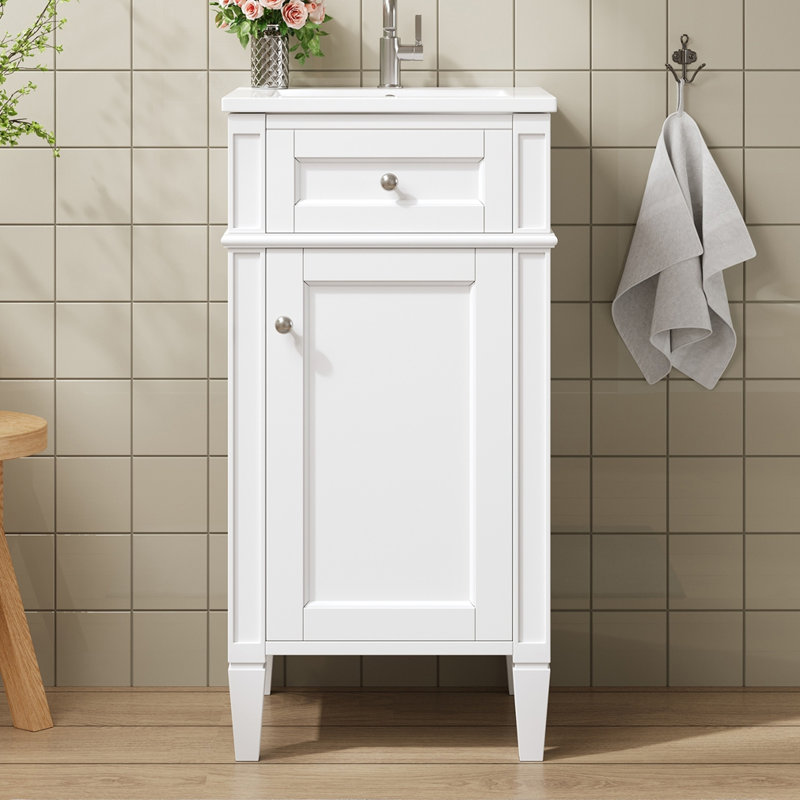 Meuble-lavabo 16 po avec lavabo en céramique, Blanc