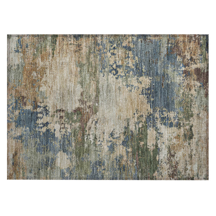 Machine Washable Indoor/Outdoor Xhevrie Blue Rug