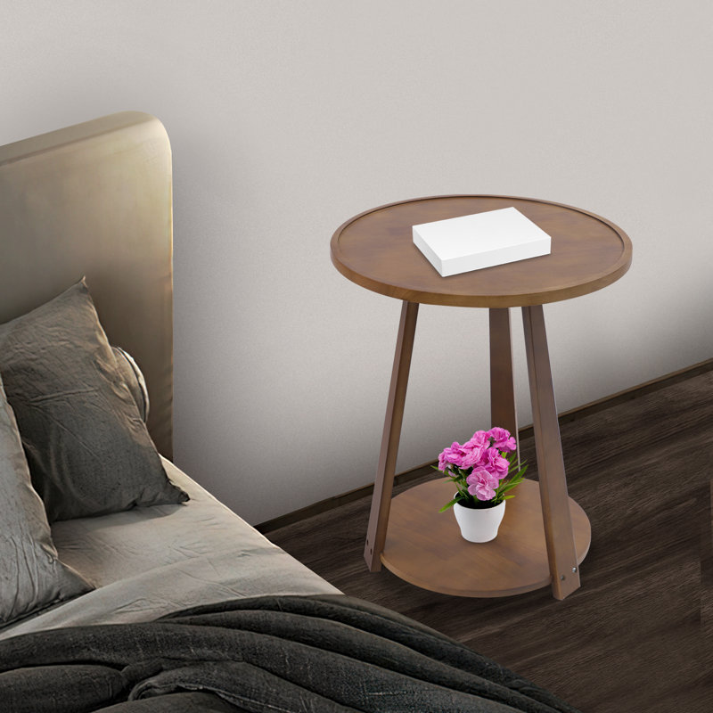 Table de bout avec table de bout 19,6 po à 2 niveaux en bois moderne pour petits espaces, Bois brun foncé