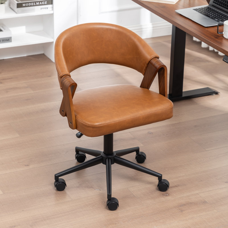 Bryonie Faux Leather Swivel Office Chair, Brown