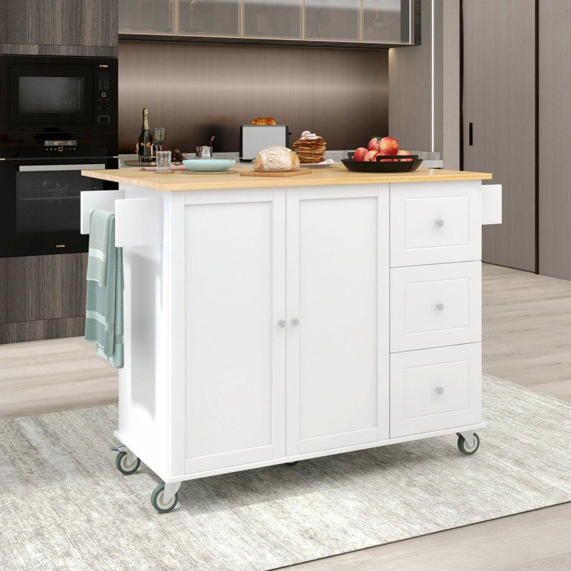 Îlot de cuisine mobile à roulettes avec roues verrouillables, îlot de cuisine intérieur avec abattant et tiroir