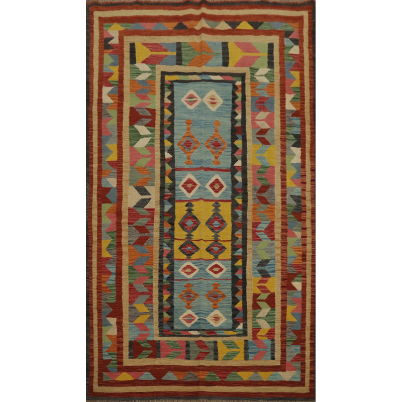 Tapis multicolore à tissage plat kilim 5 x 8