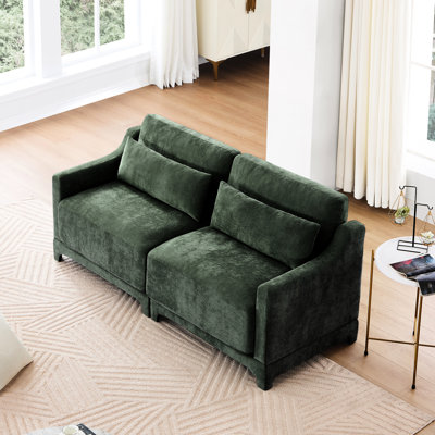 Tissu en chenille à deux places avec assise ergonomique, structure en bois, 2 coussins lombaires, éponge douce, installation facile, conception de décor de chambre à coucher, cadre, résilient à installer, élégant, adapté