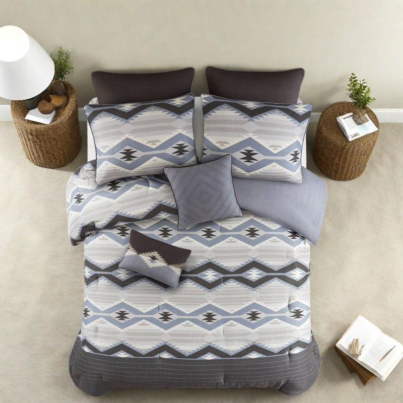 Piece Full Bedding Sets Polyester Rustic Modern Bedroom Home Blue
