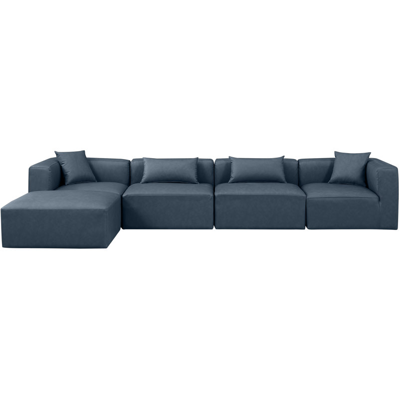 Canapé modulaire en similicuir 5 pièces, Cuir végétalien bleu marine