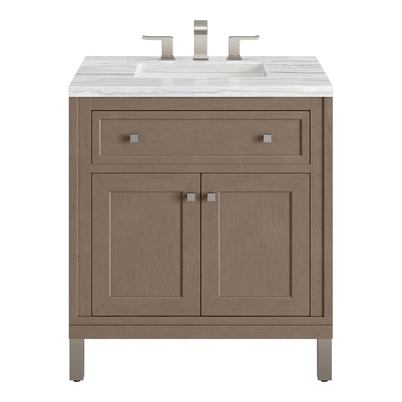 Meuble-lavabo simple l 30 po Chicago, Blanc de Carrare, 8 po, Walnut Whisper