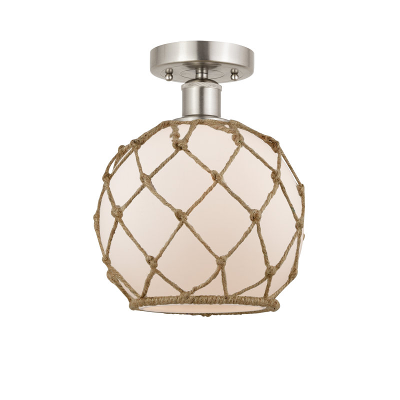 Larocque Glass Semi Flush Mount, White/Brown, Brushed Satin Nickel