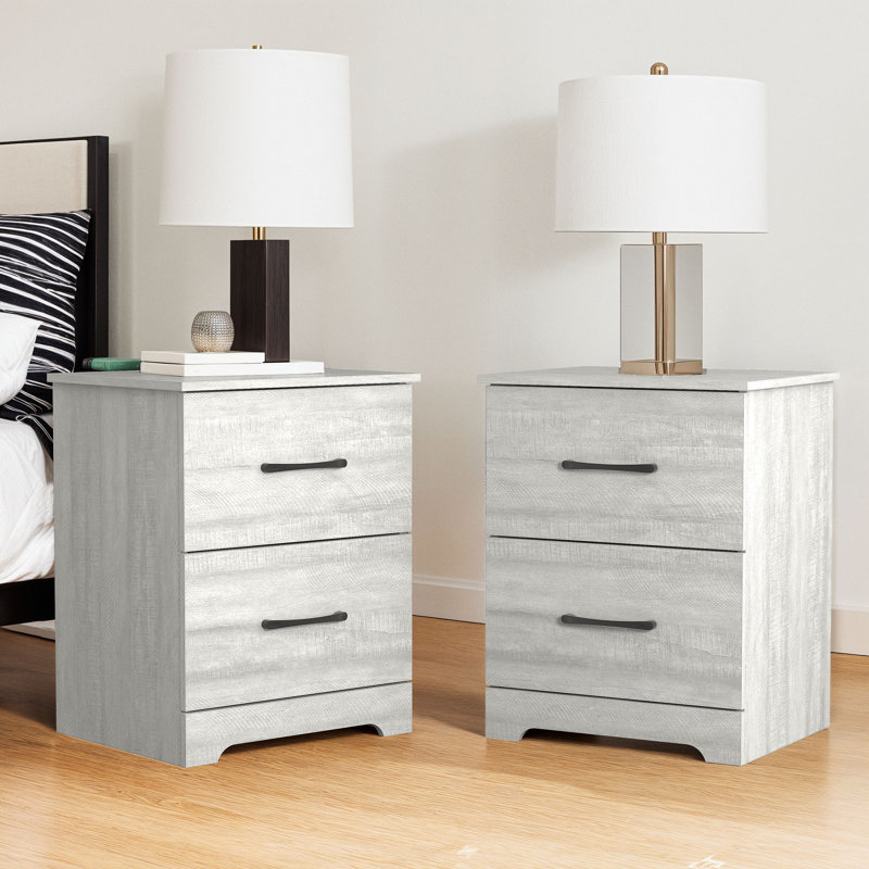 Arkia 23.7" H 2-Drawer Manufactured Wood Nightstand, Dusty Gray Oak, Set of 2