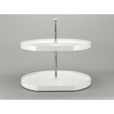32" Almond Polymer 2-Shelf D-Shape Lazy Susans with Telescoping Post